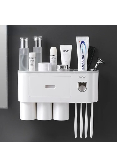 Manyetik Adsorpsiyon Ters Diş Fırçası Tutucu Çift Otomatik Diş Macunu Sıkacağı Pembe One Cup Pembe