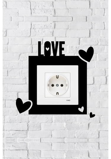 Love Yazılı Kalp Tasarım Priz Çerçevesi İç Ölçü 8,4x8,4 Cm Dekoratif Priz - Anahtar Çerçevesi