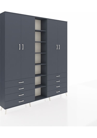 Arges Dolap 10 Raflı 8 Çekmeceli 2 Askılı 220x30x243 Antrasit-antrasit/antrasit Antrasıt/antrasıt