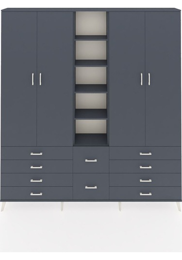Arges Dolap 9 Raflı 10 Çekmeceli 2 Askılı 220x30x243 Antrasit-antrasit/antrasit Antrasıt/antrasıt