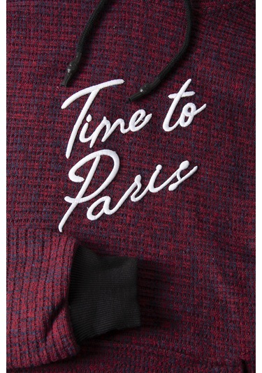 Erkek Bordo Kapşonlu Kanguru Cepli Sweatshirt Vavn21k-6300106 Bordo