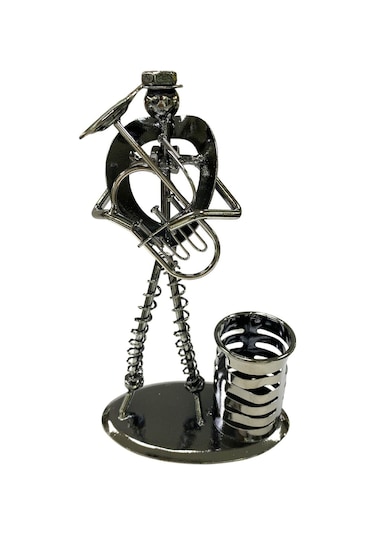 Tuba Çalan Adam Figürlü Masaüstü Metal Kalemlik 605716