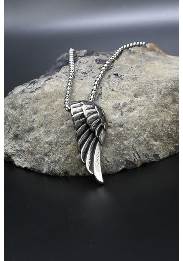 Kanat Motifli Kolye Paslanmaz Çelik Zincir 902293 Gümüş