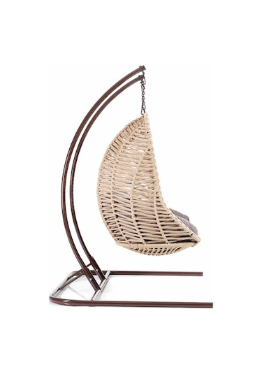 Decorfine Hamak Balina Model Çift Kişilik Rattan Salıncak Açik Kahve Krem