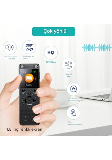 Ultratekno Hs-32 Metal Ses Kayıt Cihazı 96gb 32+64gb Çift Hoparlör, Kristal Mikrofon, 30 Saat Pil, Gürültü Azaltma, Type-c Şarj, Profesyonel Diktafon