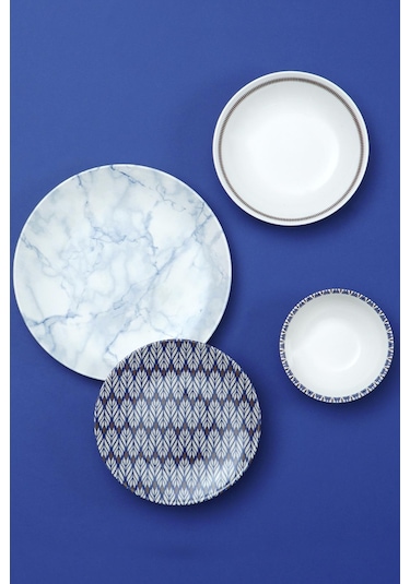 Neva N3409 Virgo 24 Parça Mavi Renkli Mermer Desenli Porselen Yemek Takımı