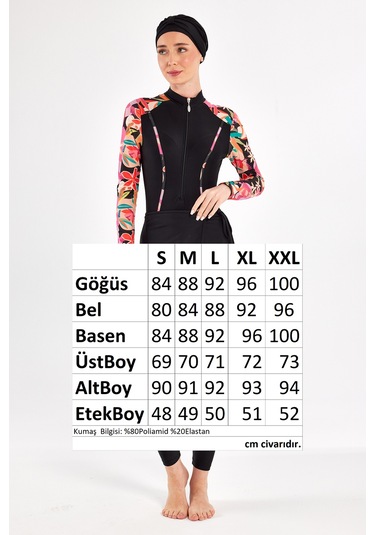 3 Farklı Şekilde Giyilebilir Likralı Etekli Tesettür Mayo Dora 1108 Siyah Siyah01 Siyah