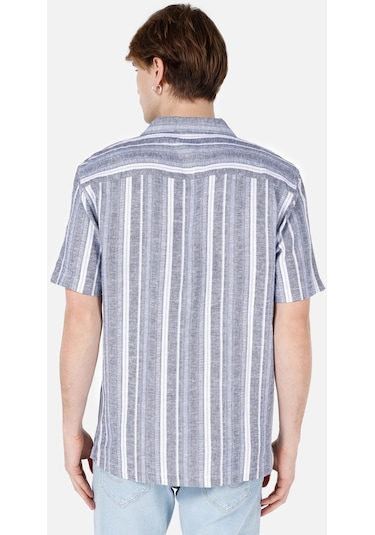 Colin's Colins Normal Kesim Shirt Yaka Çizgili Mavi Erkek Kısa Kol Gömlek Cl1069252 Cl1069252 Q1.v1 Inv İndigo
