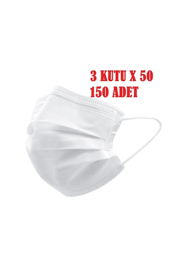 3 Katlı Telli Cerrahi Maske 150 Adet Beyaz