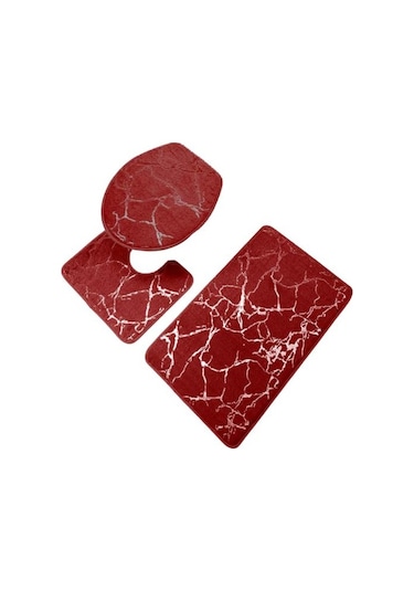 Şarap Kırmızısı 3 Adet/takım Aşınmaya Dayanıklı Duş Halısı Mermer Tuvalet Kapak Banyo Polyester İnce İşçilik Kırmızı