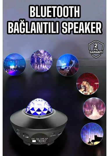 Çocuklara Özel Şarjlı Bluetooth Hoparlör Parti Led Lambası Yıldızlı Projeksiyon