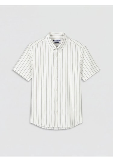 Lc Waikiki Ekru Regular Fit Çizgili Oxford Erkek Gömlek