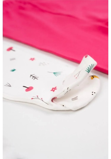 Kız Bebek Beyaz Pembe Ağaç Desenli Düz Patikli İkili Alt Takım Beyaz - Pembe