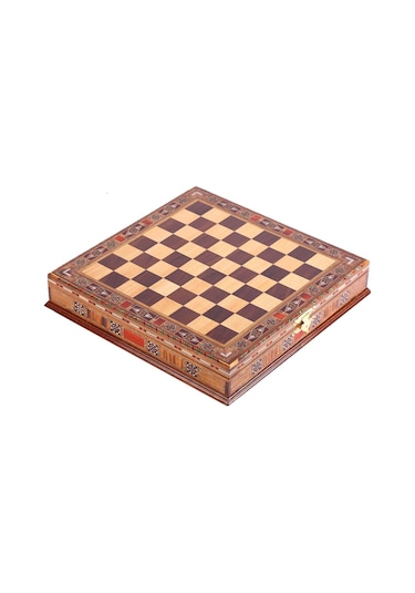 Metal Klasik Satranç Takımı Antik Ve El Yapımı Masif Ahşap Sandık
