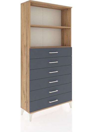 Arges Dolap 2 Raflı 6 Çekmeceli 88x30x182 Çam-antrasit Çam