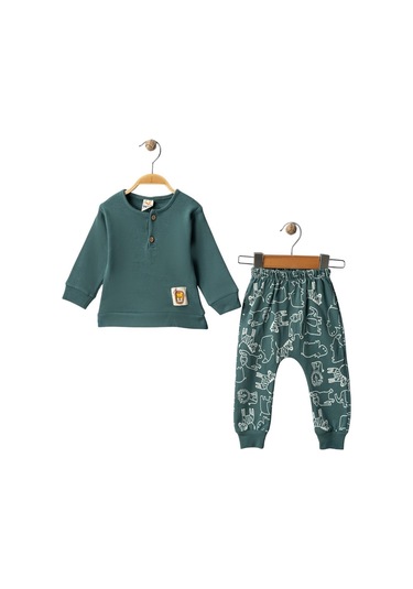 Celira Yeşil Altı Baskılı Aslan Armalı Erkek Bebek Takım Yeşil