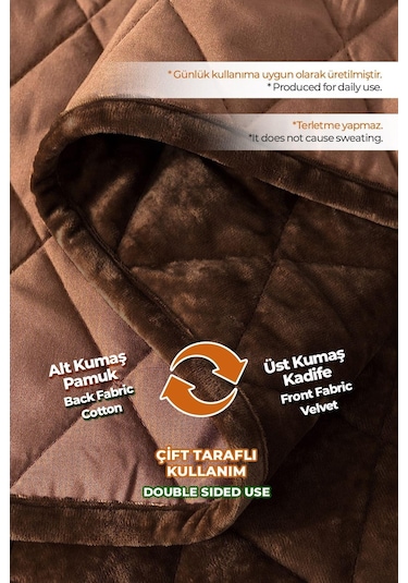 Evlen Home Kapitone Kadife Yatak Örtüsü Seti Tek Kişilik Supersoft 2 Parça Yumuşak Elyaf Dolgulu Koyu Kahve Koyu Kahverengi