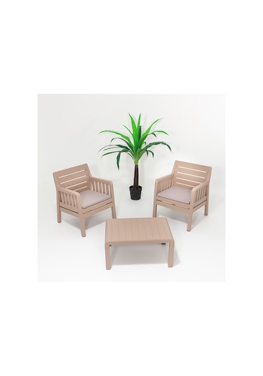 Lara 1+1+S Bahçe Takımı  Balkon - Bahçe - Teras  Mobilyası / Capp Kahverengi