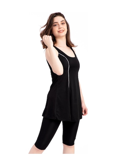 Kadın 501 Şeritli Taytlı Elbise Mayo Siyah-siyah 31560 - 1 Siyah