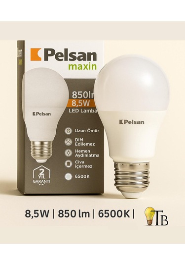 Pelsan Maxin 8.5w Led Lamba 6500k Beyaz Işık E27 Duy 1