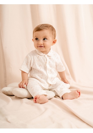 Jakarlı Bebe Yakalı 2 Li Bebek Takımı 3-24 Ay Arası Ekru