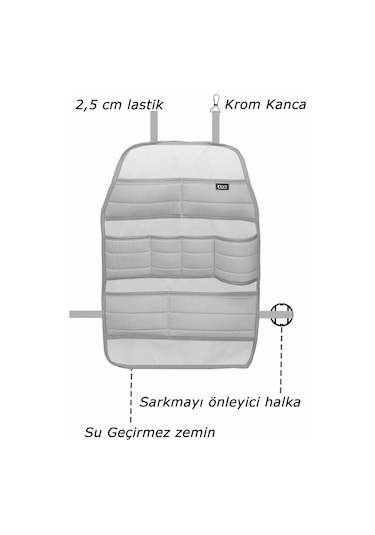 Bod Ecolux Serisi Taytüyü Araba Oto Koltuk Arkası Eşya Düzenleyici Araç İçi Organizer Gri