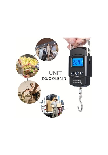 Xuweiwei Siyah Taşınabilir Palmiye Hazinesi Elektronik Asma Tartısı 50kg Kapasite Abs Malzeme Arka Aydınlatmalı Lcd Ekran Balıkçılık İçin İdeal Siyah