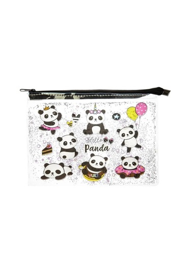 Vuki Siyah Panda Sulu Fermuarlı Şeffaf Dosya Vk-0073