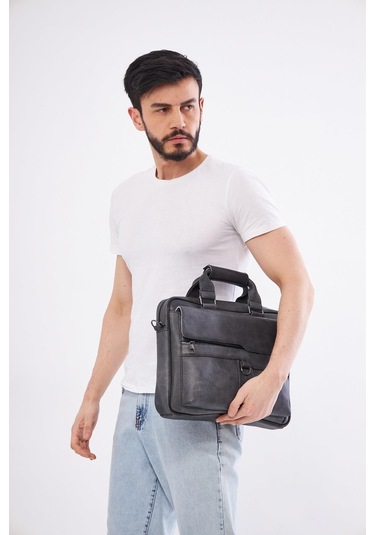 Derinss Dub3088 Hakiki Deri Gri Gölge Laptop Ve Evrak Çantası 001