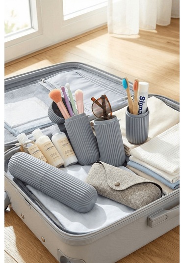 Gri - Seyahat Tipi Diş Fırçası, Makyaj Malzemesi Saklama Kabı, Çok Amaçlı Aksesuar Organizeri Gri