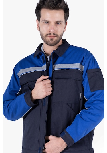 İş Montu Reflektörlü Cepli Kapitoneli Lacivert - Saks Mavi