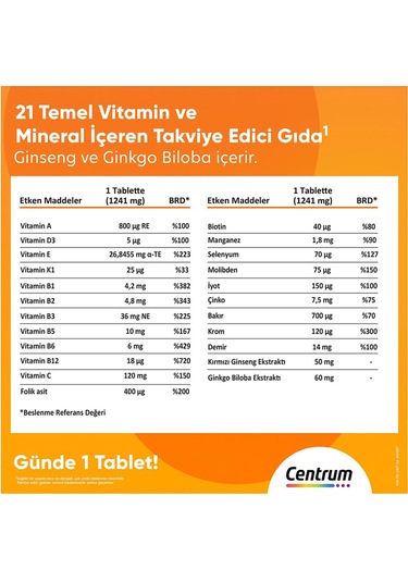 Centrum Energy Multivitamin 2 x 30 Tablet + Günlük Vitamin Kutusu