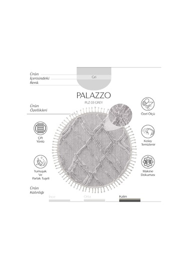 Cool Halı Palazzo 03 Gri Bukle Salon Halısı Hav Toz Vermez Mutfak Koridor Çocuk Odası Halısı Yuvarlak Halı
