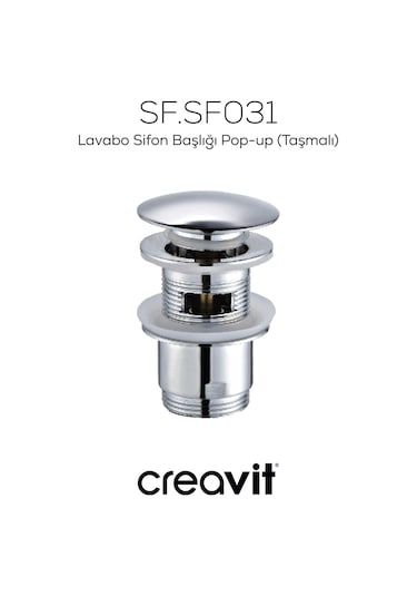 Creavit Lavabo Sifon Başlığı Pop-up Taşmalı Krom