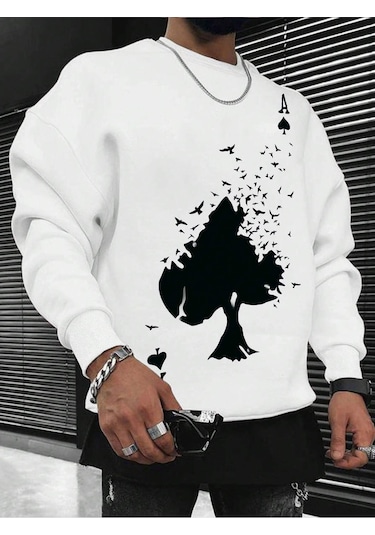 Coko Serisi Plus Playing Card Print Sweatshirt Bordo