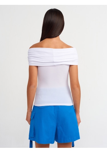 Dilvin Omuzları Düşük Bluz Beyaz