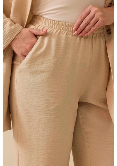 Galaxi Kadın Büyük Beden Elastik Bel Cepli Rahat Kesim Pantolon 4013 Bej Bej