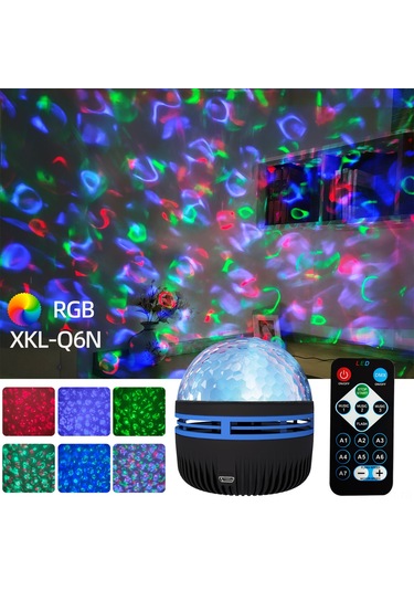 Geeroyoo Usb Girişli Su Desenli Projeksiyon Lambası, 3 Renkli Işık, Otomatik/sesli/kumandalı Kontrol, 5v 1a, Kumanda Ve Usb Kablosu Dahil Siyah