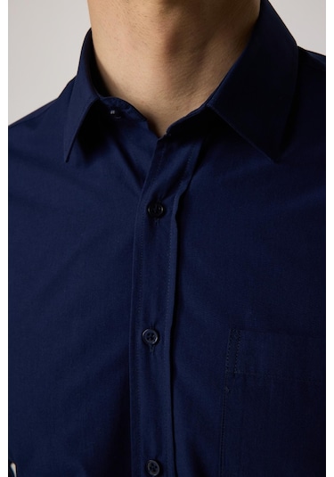 Tudors Klasik Fit Pamuklu Kolay Ütü Düz Lacivert Erkek Gömlek-30429-lacivert Lacivert
