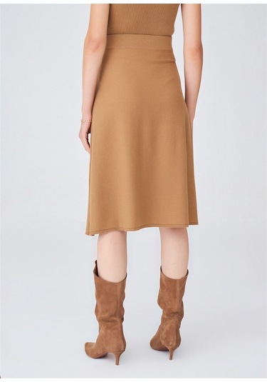 Peraluna Kloş Kesim Kaşmir Karışım Diz Altı Triko Etek Camel Camel