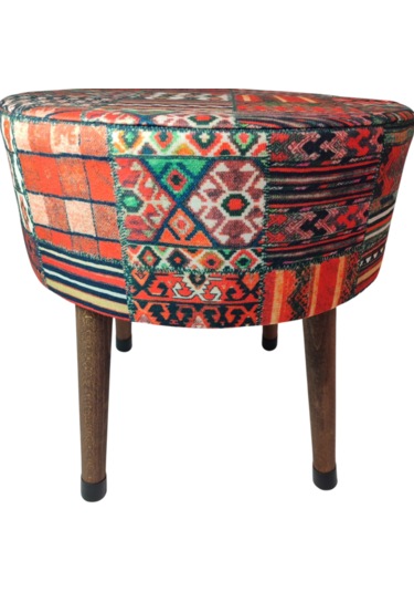Ustaagac Puf Koltuk Bench Tabure Anadolu Kilim Motif - Ahşap Ayaklı Ceviz