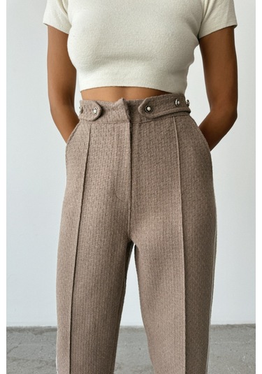 Modasize Chanel Pantolon Yan Biyeli - Vizon Vizon