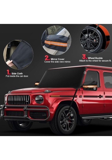 Besthome1 Kar Rüzgarlığı Kılıfı, 600d Oxford, 175x125 Cm, Gümüş Renk, Buz Çözücü, Çift Lastikli, Kolay Montaj, Uygun Farklı Ala