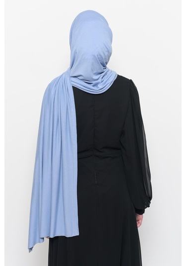 Hazır Pratik Geçmeli Lüks Düz Penye Şal Çapraz Hizalı Gök Mavisi