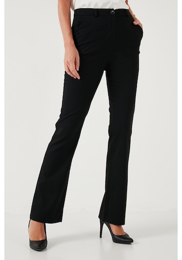 Lela Yüksek Bel Regular Fit Bol Paça Bayan Pantolon 611Pl030W4 Siyah