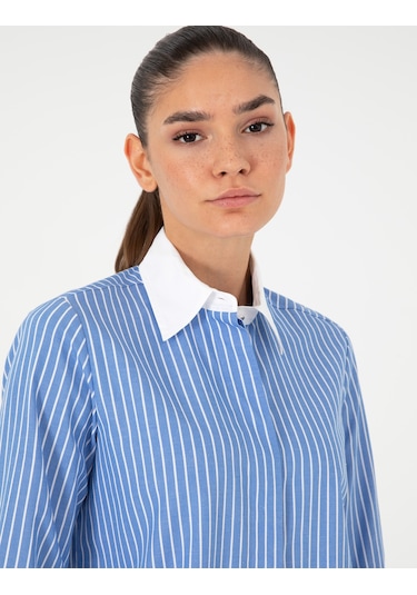 Pierre Cardin Kadın Mavi Gömlek Desenli 50292249-vr036 Mavi