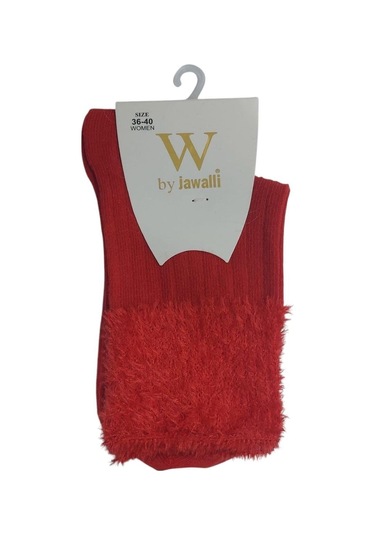 Kırmızı Püsküllü Kadın Pamuklu Soket Çorap Kırmızı