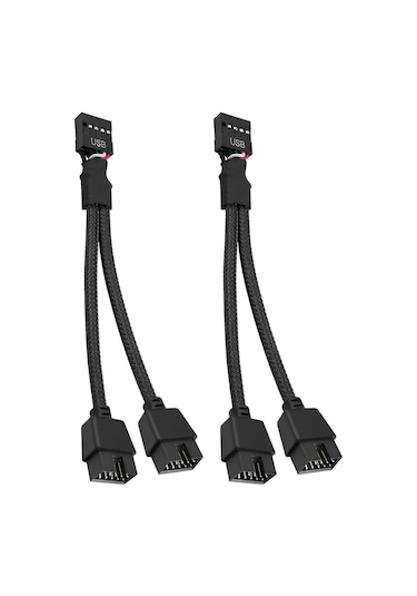 Usb Başlık Ayırıcı, 2 Adet Usb 2.0 9 Pinli Dişi - Çift 9 Pinli Erkek Uzatma Kablosu, Anakart 9 Pinli Usb2.0 Başlık Ayırıcı Naylon Örgülü