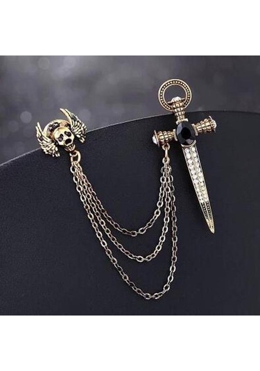 Suntek Antik Altın Kristal Çapraz Broş Zincir Erkek Düğün