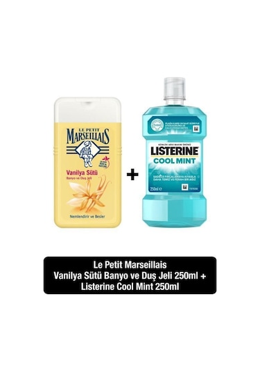 Listerine Cool Mint Ağız Bakım Suyu 250 ML + Le Petit Marseillais Vanilya Sütü Duş Jeli 250 ML